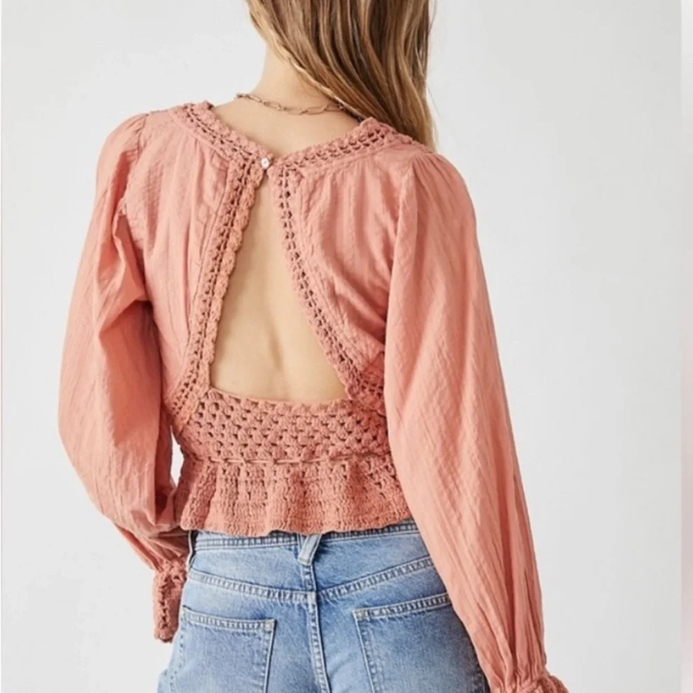 Free People Megan Crochet Top in Coral Sand